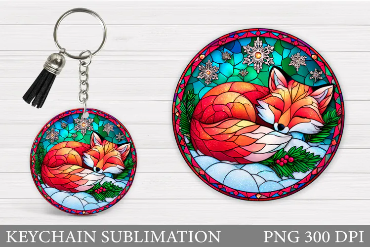 Christmas Fox Keychain. Christmas Keychain Sublimation