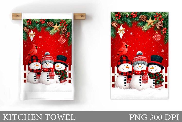 Snowman Kitchen Towel Design. Christmas Kitchen Towel example image 1