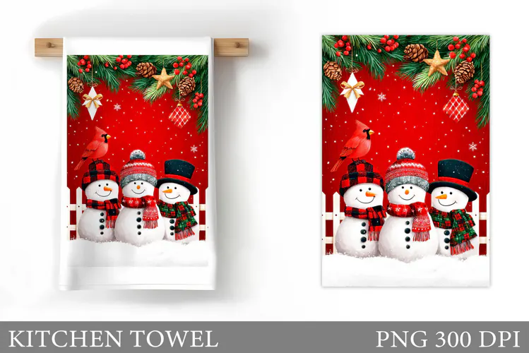 Snowman Kitchen Towel Design. Christmas Kitchen Towel