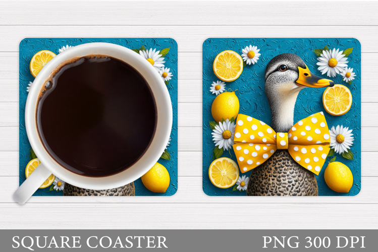 Cute Goose Coaster Sublimation. Goose Flowers Coaster Design