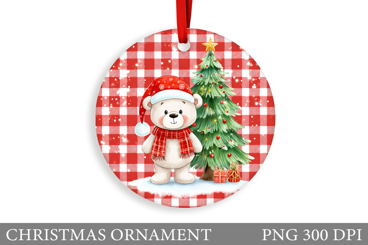 Cute Bear Christmas Ornament. Christmas Bear Sublimation