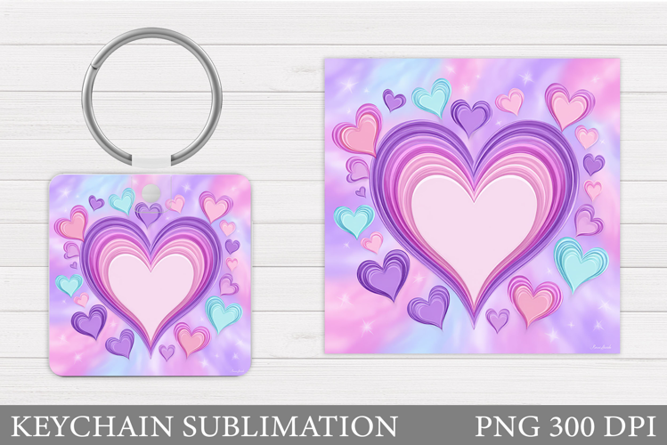 Hearts Keychain Sublimation. Valentine Keychain Design