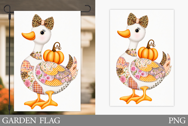 Patchwork Fall Goose Garden Flag. Fall Garden Flag Design