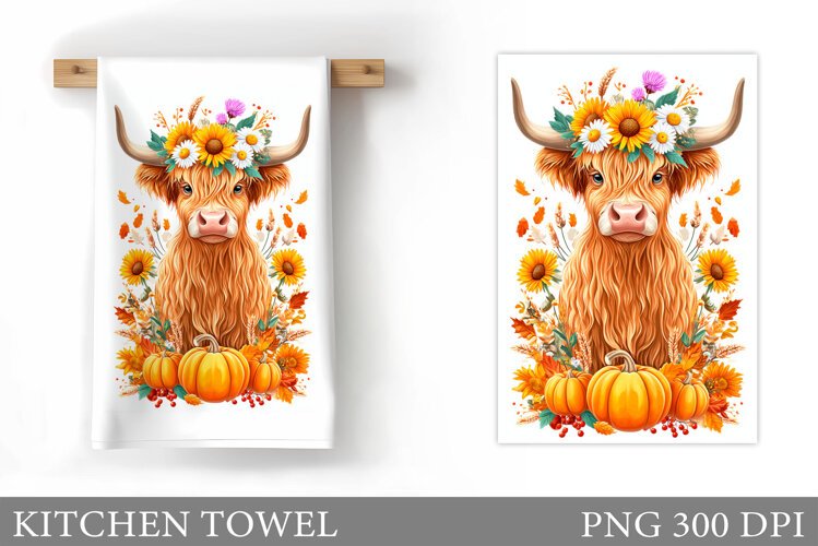 Fall Cow Kitchen Towel. Fall Kitchen Towel Sublimation example image 1