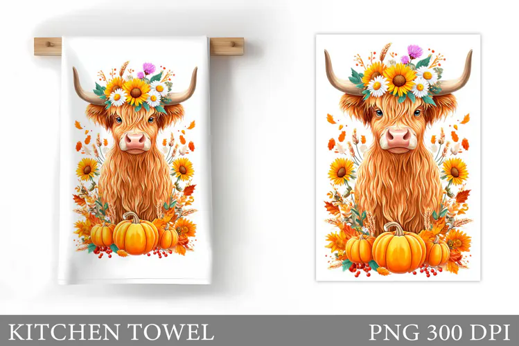 Fall Cow Kitchen Towel. Fall Kitchen Towel Sublimation