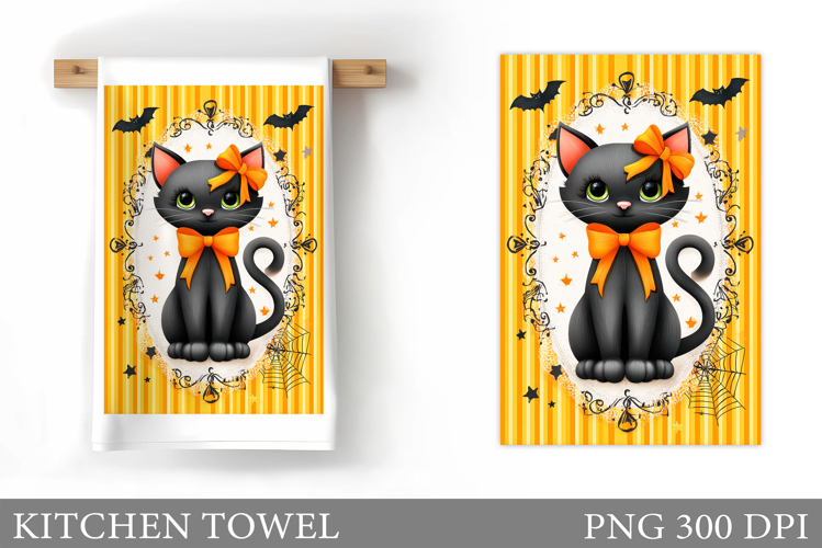 Halloween Cat Kitchen Towel. Halloween Kitchen Towel Design