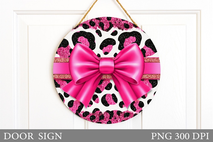 Pink Bow Door Sign Design. Pink Bow Round Sublimation example image 1