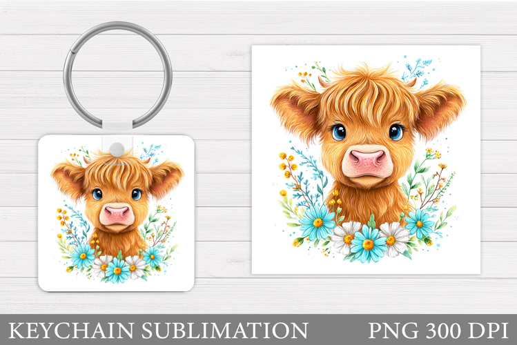 Cow Keychain Design. Cow Flowers Keychain Sublimation
