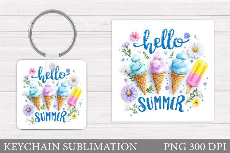 Hello Summer Keychain Sublimation. Summer Keychain Design