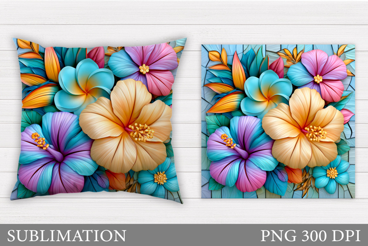 Tropical Flowers Pillow Design. Floral Pillow Sublimation