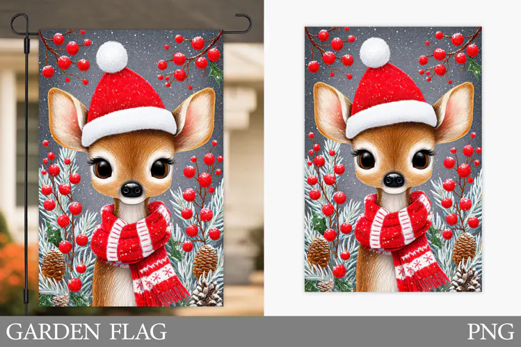Christmas Deer Garden Flag. Christmas Garden Flag Design
