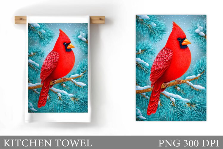 Christmas Cardinal Kitchen Towel. Christmas Kitchen Towel example image 1