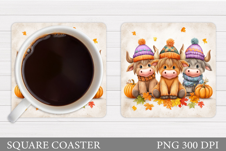 Fall Cow Coaster Design. Fall Coaster Sublimation