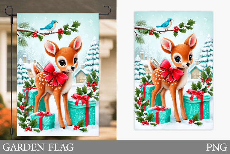 Christmas Deer Garden Flag. Christmas Garden Flag Design