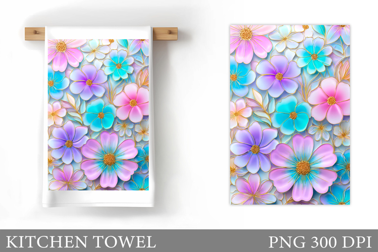 Floral Kitchen Towel Design. Flowers Kitchen Towel