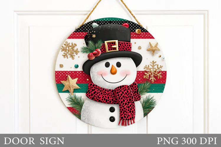 Snowman Door Sign Sublimation. Christmas Door Sign Design