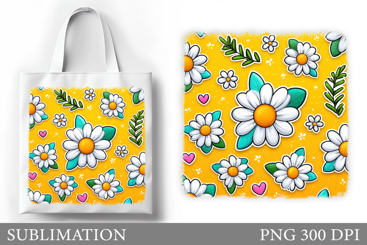Daisy Flowers Tote Bag. Flowers Sublimation