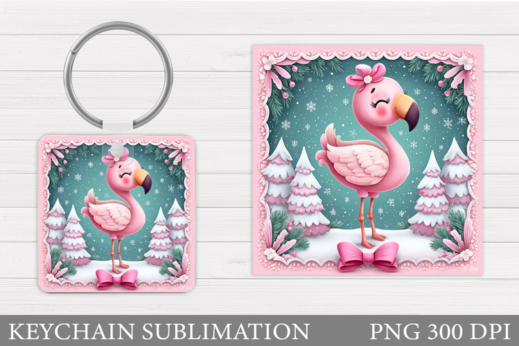 Christmas Flamingo Keychain. Christmas Keychain Sublimation