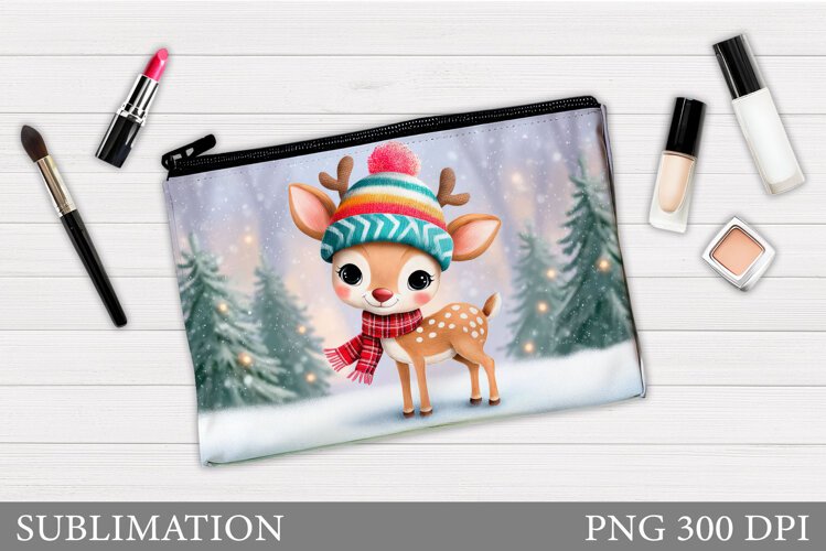 Christmas Deer Cosmetics Bag. Christmas Makeup Bag Design example image 1