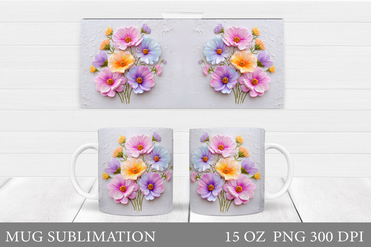 3D Flowers Mug Sublimation. Floral Mug Wrap Design example image 1