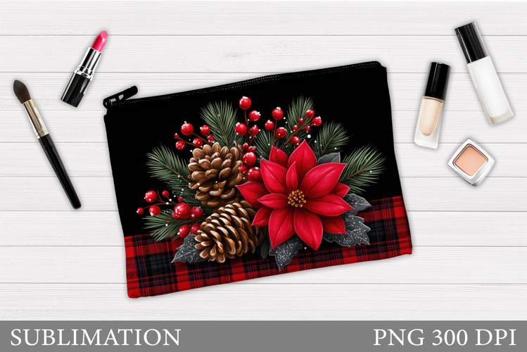Poinsettia Cosmetics Bag Design. Christmas Makeup Bag Design