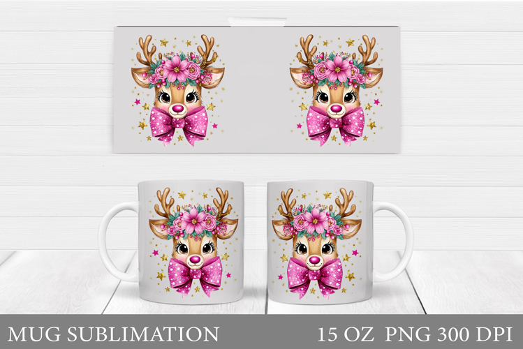 Christmas Deer Mug Design. Cute Deer Mug Sublimation