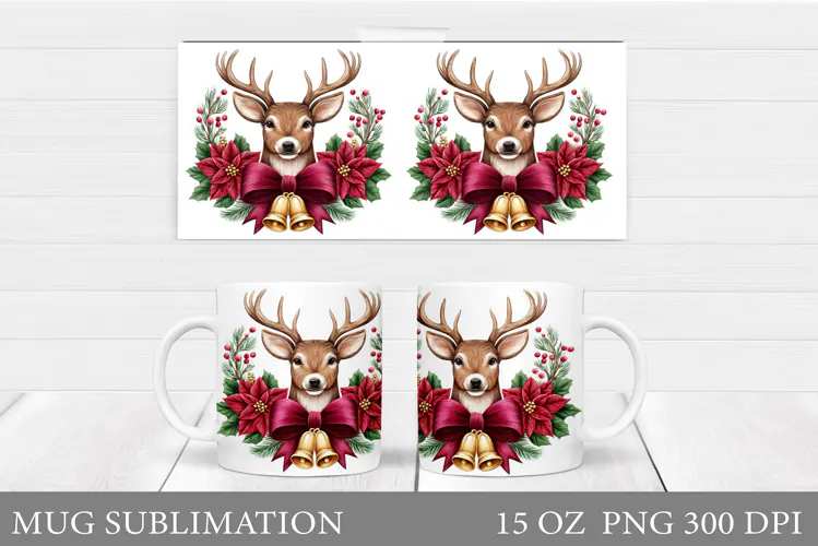 Christmas Deer Mug Design. Cute Deer Mug Sublimation