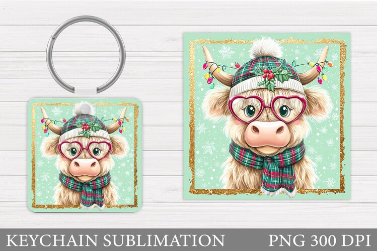 Christmas Cow Keychain. Christmas Keychain Design example image 1