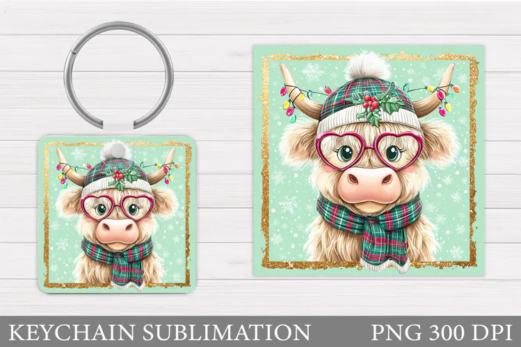 Christmas Cow Keychain. Christmas Keychain Design