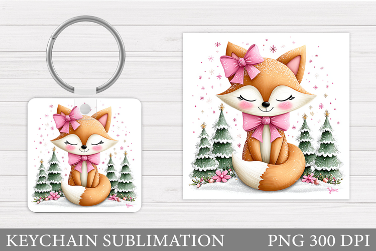 Christmas Fox Keychain. Christmas Keychain Sublimation