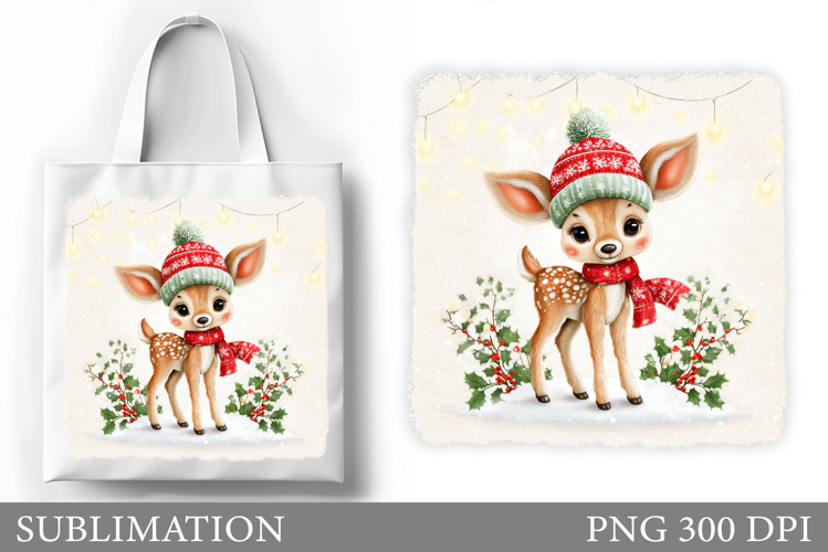 Christmas Deer Tote Bag. Christmas Tote Bag Sublimation