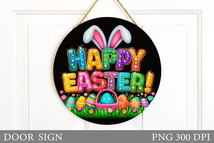 Happy Easter Door Sign. Easter Eggs Door Sign Sublimation example image 1
