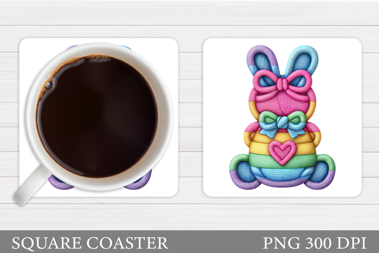 Colorful Bunny Coaster Design. Cute Bunny Sublimation