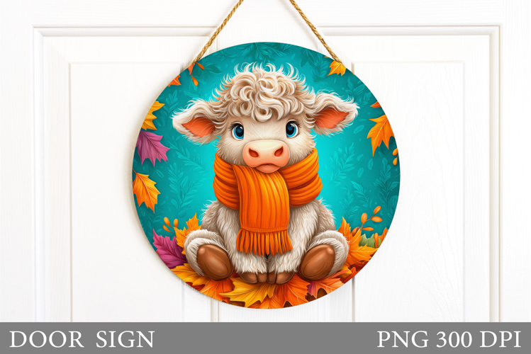 Fall Cow Door Sign Sublimation. Fall Door Sign Design