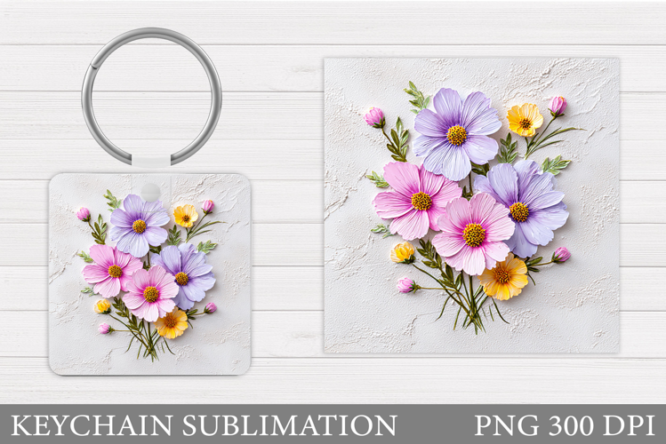 Wildflowers Keychain Design. Flowers Keychain Sublimation
