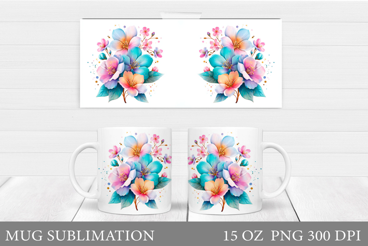 Floral Mug Wrap Sublimation. Flowers Mug Design