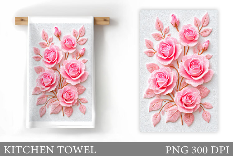 Roses Kitchen Towel. Flowers Kitchen Towel Design example image 1