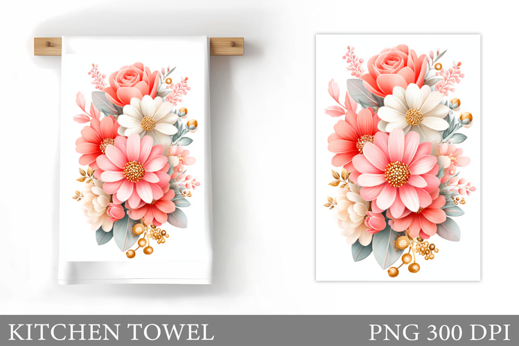 Floral Kitchen Towel Design. Flowers Kitchen Towel