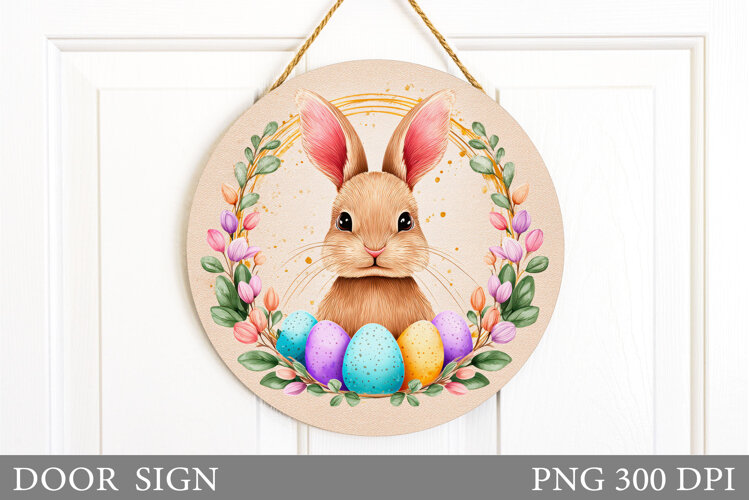 Easter Bunny Door Sign Sublimation. Easter Door Sign Design example image 1