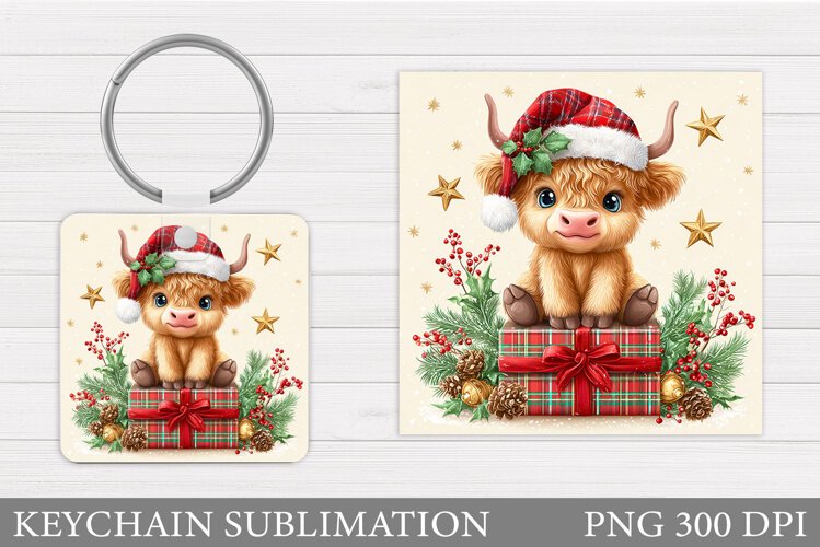 Christmas Cow Keychain. Christmas Keychain Design example image 1