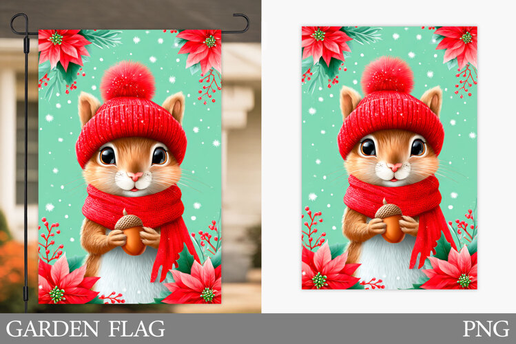 Christmas Squirrel Garden Flag. Christmas Garden Flag Design example image 1