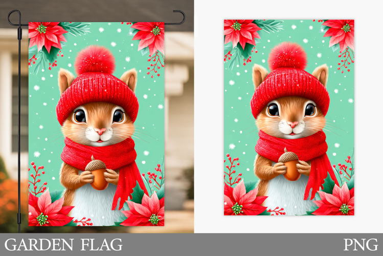 Christmas Squirrel Garden Flag. Christmas Garden Flag Design