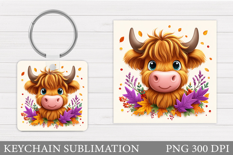 Fall Cow Keychain Design. Fall Keychain Sublimation
