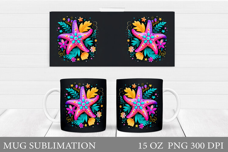 Starfish Mug Wrap Design. Summer Mug Sublimation example image 1