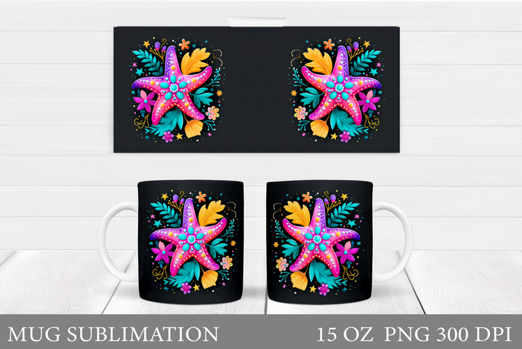 Starfish Mug Wrap Design. Summer Mug Sublimation