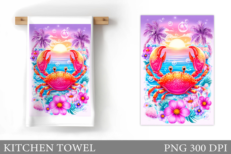 Crab Kitchen Towel. Sea Kitchen Towel Design
