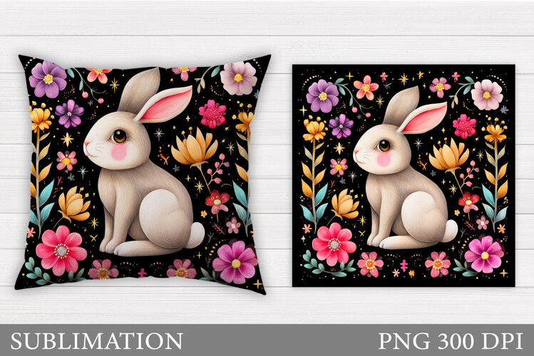 Cute Bunny Pillow Design. Cute Bunny Sublimation example image 1