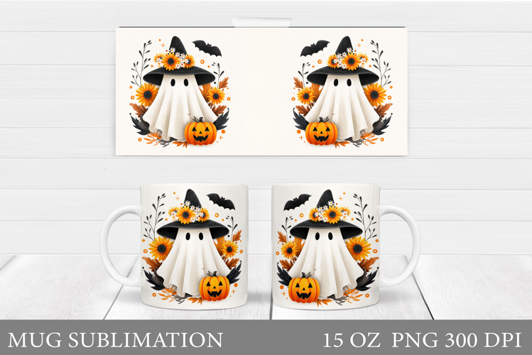 Cute Ghost Mug Design. Cute Halloween Sublimation