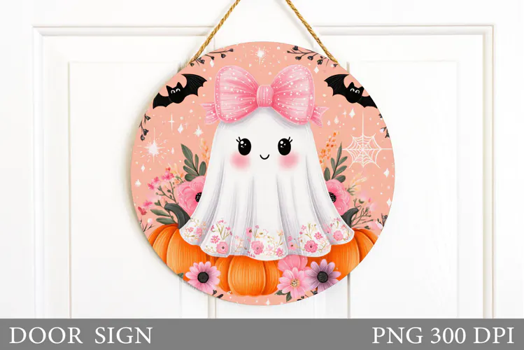 Cute Ghost Door Sign Design. Halloween Door Sign Sublimation
