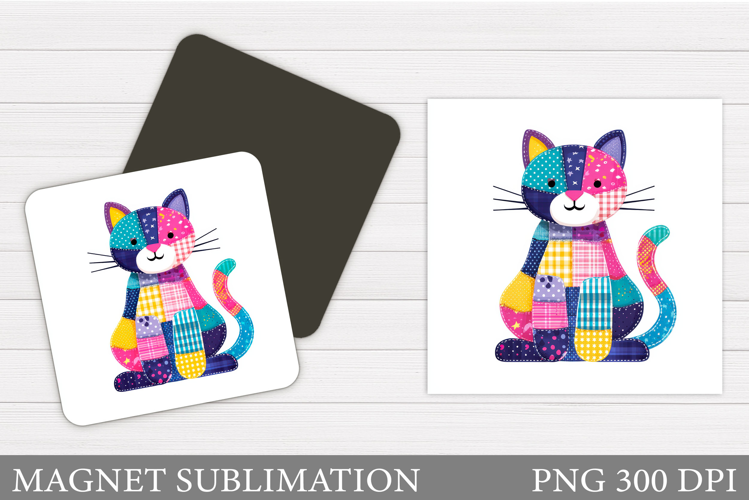 Patchwork Cat Magnet Design. Cute Cat Magnet Sublimation